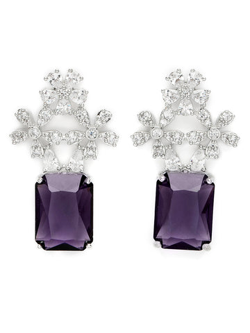 Karatcart Silver Plated Floral Shape Purple American Diamond Studs for Women