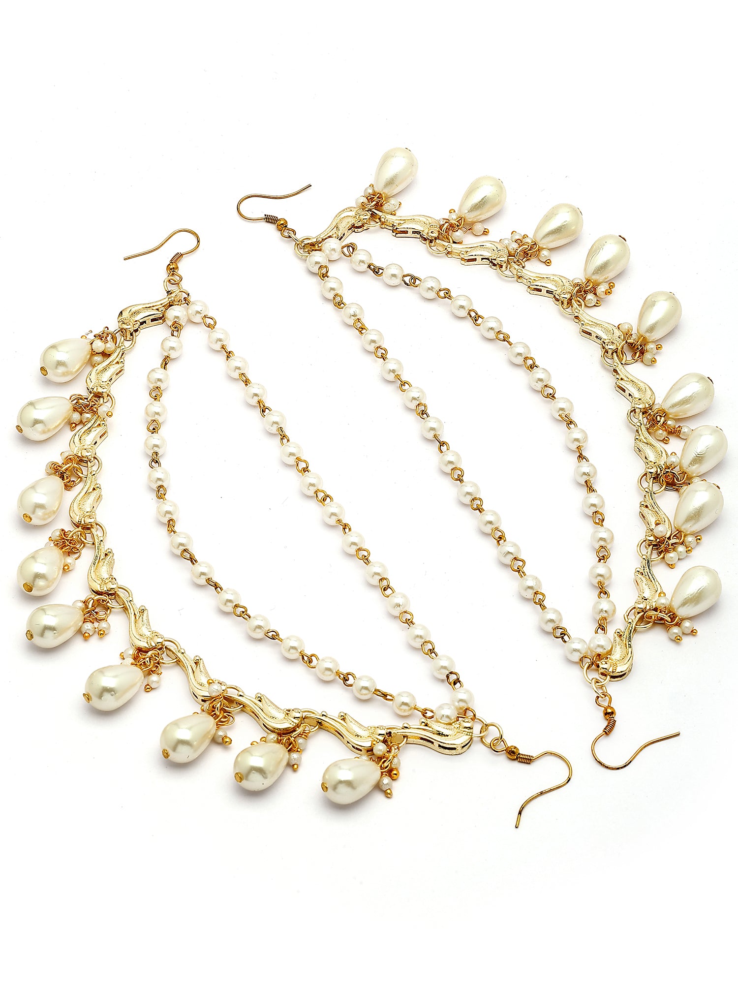 KARATCART Traditional Gold-Plated Peacock Kundan and Pearl Kaanchain Earrings for Women - view 5