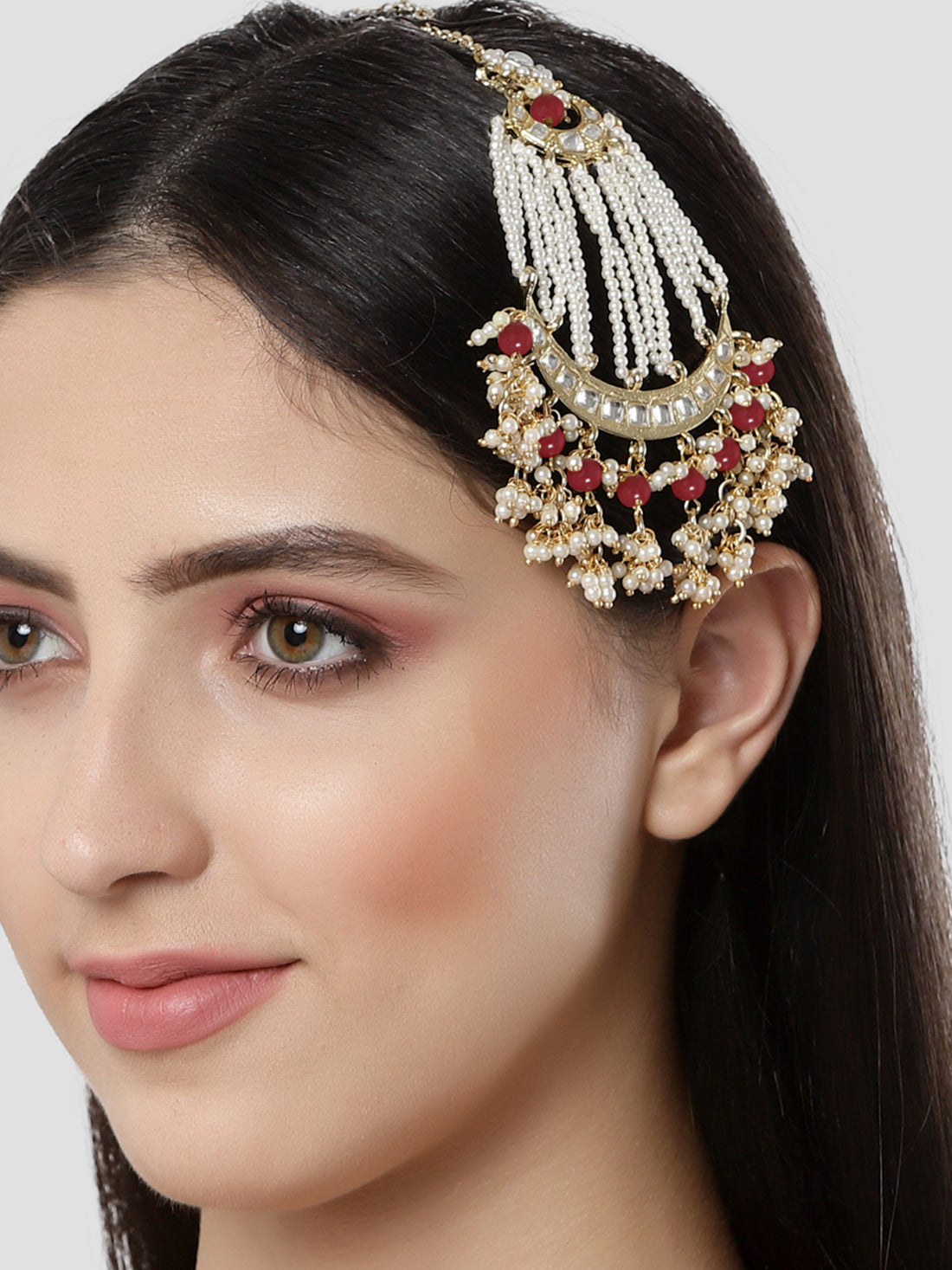 Karatcart Gold Plated Handcrafted Red Bead Kundan Passa for Women