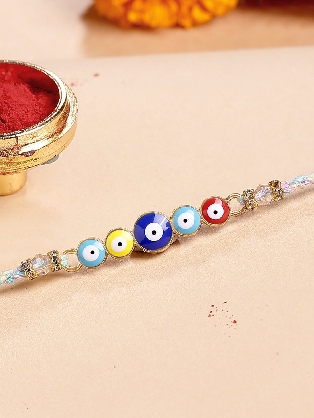Karatcart Multicolor Evil Eye Bhiya Rakhi with Roli & Chawal