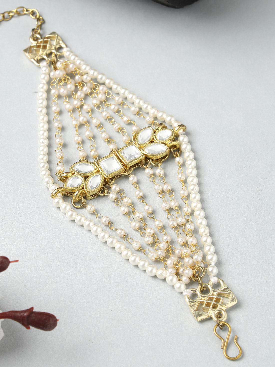 Karatcart Gold Plated Pearl Chain Kundan Bracelet for Women