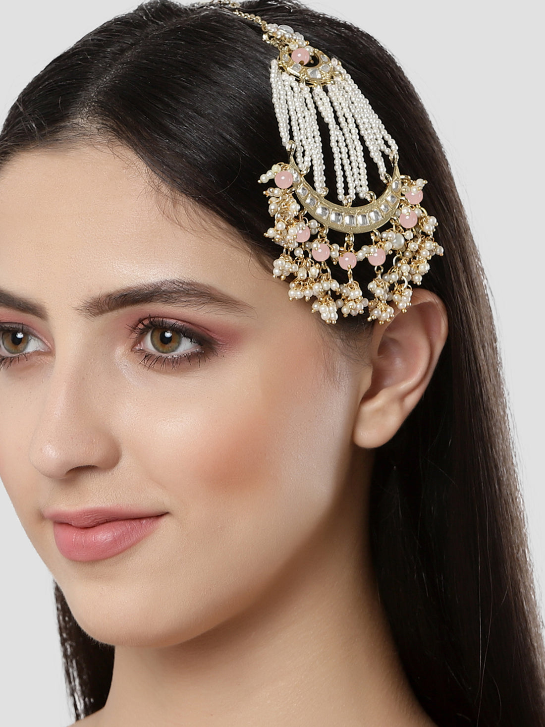Karatcart Gold Plated Handcrafted Pink Bead Kundan Passa for Women