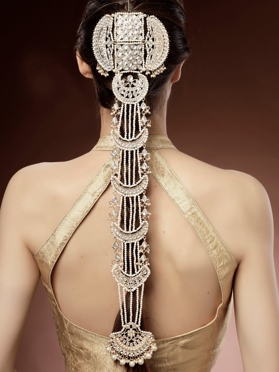Karatcart Designer Pearl Beaded Gold-Plated Kundan Hair Choti for Women