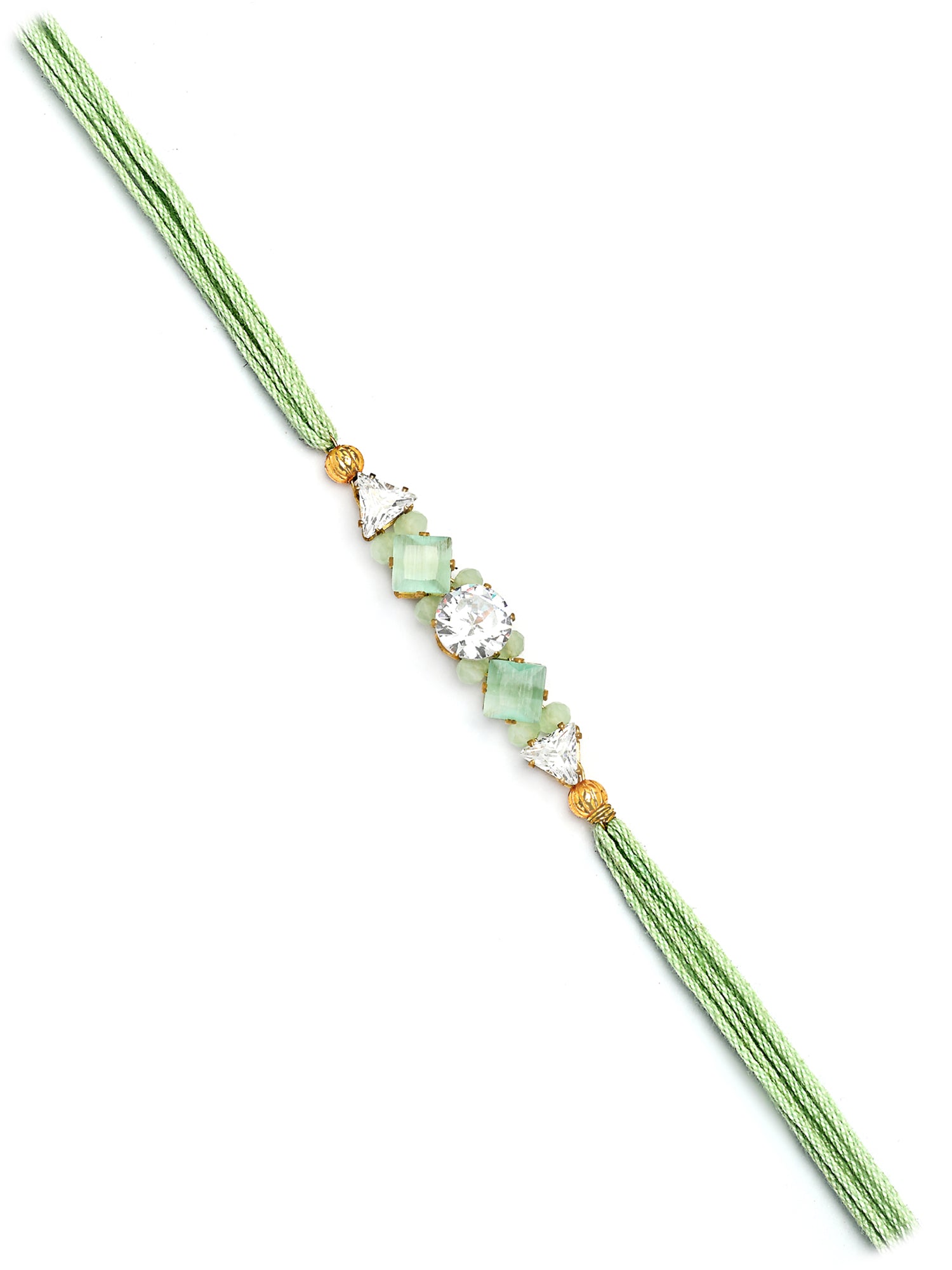 Karatcart Lime Green Rhinestones Bhiya Rakhi with Roli & Chawal
