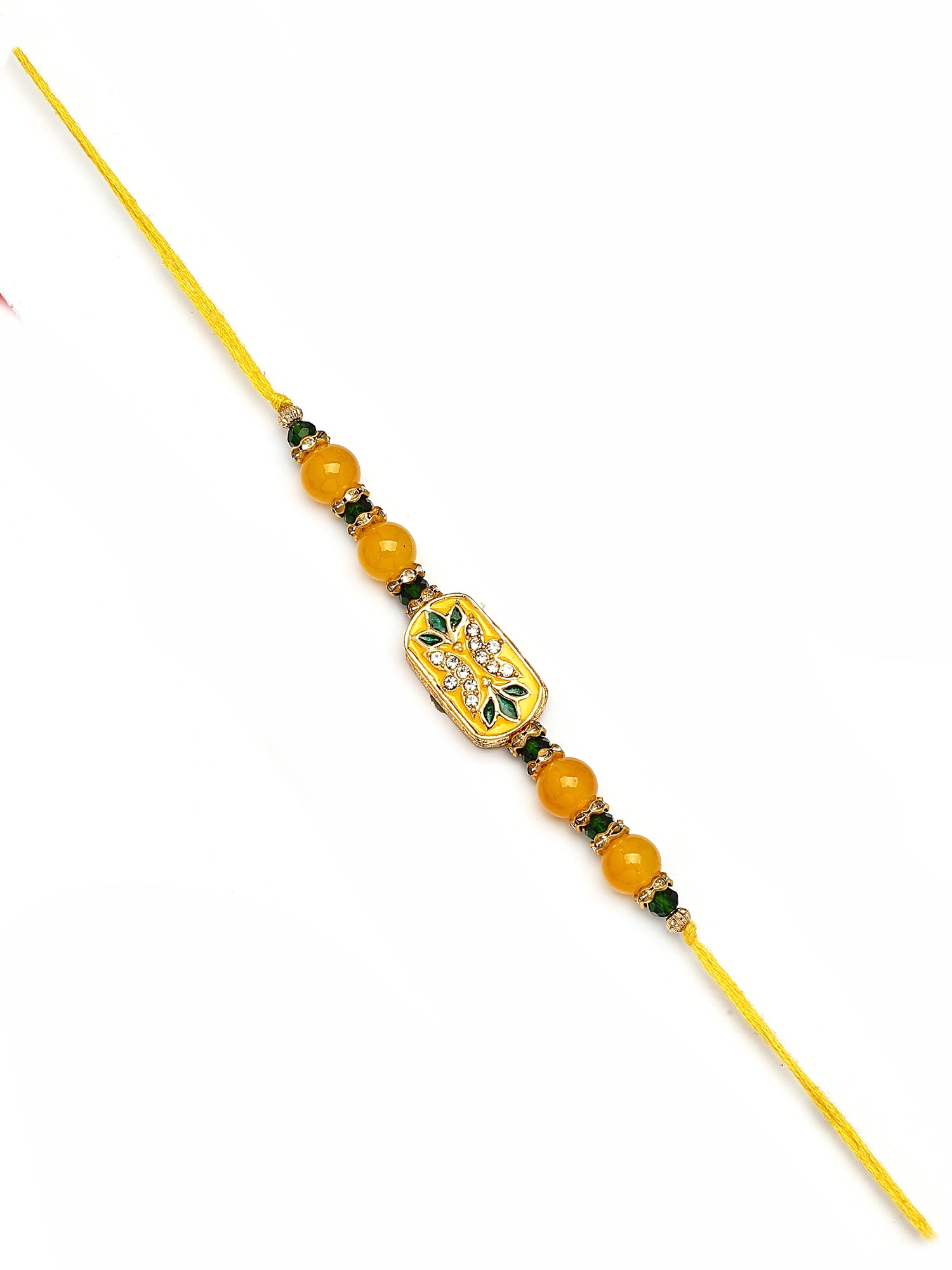 Karatcart Set of 3 Red, Blue and Yellow Enamel Floral Design Rakhi for Brother with Roli & Chawal