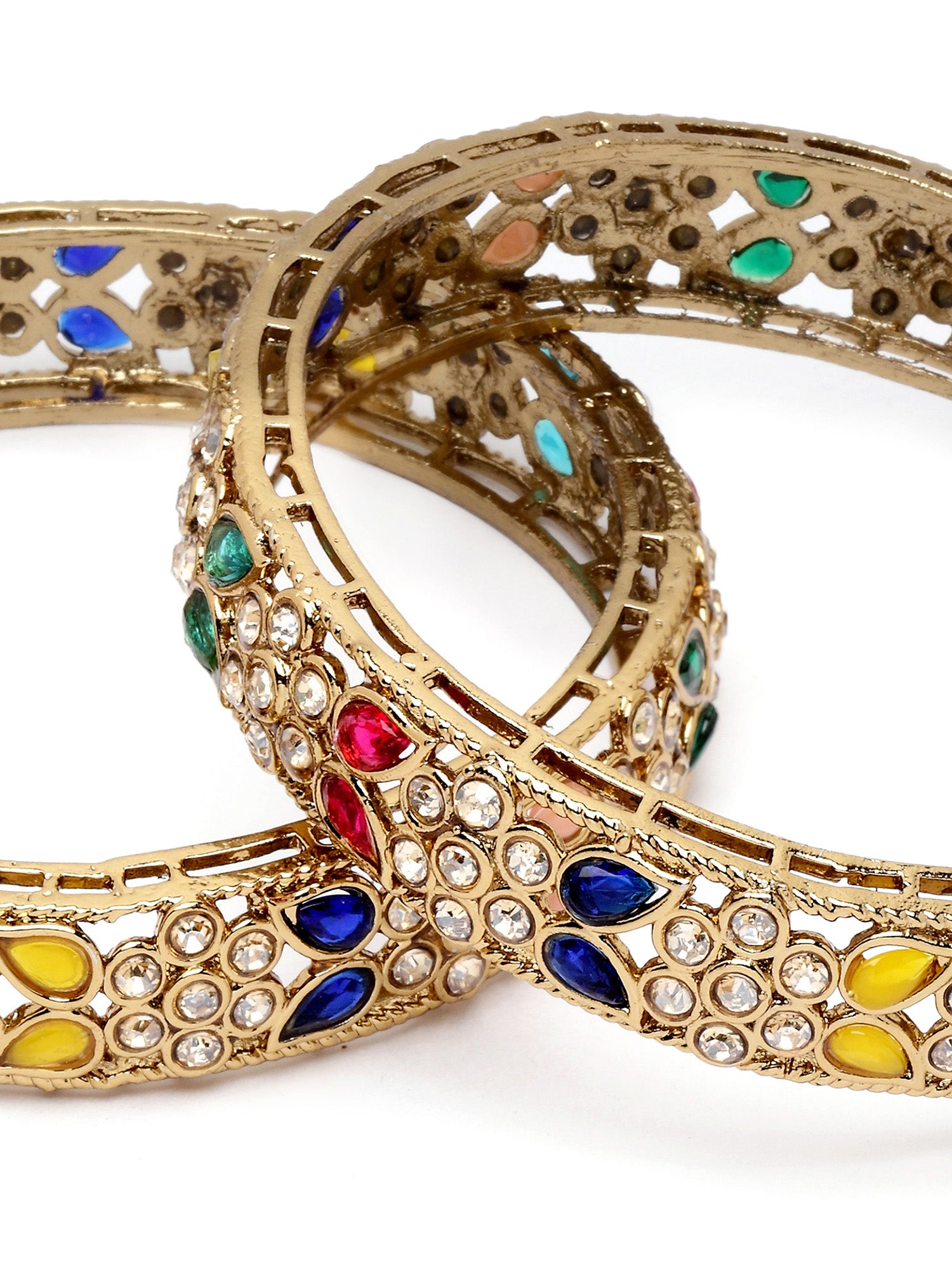 Karatcart Antique Gold Plated Floral Design Multicolor Kundan Studded Bangles for Women - view 4