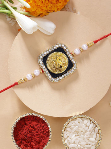 KARATCART Beautiful Handmade Meenakari Lion Shape Rakhi for Brother with Roli Chawal