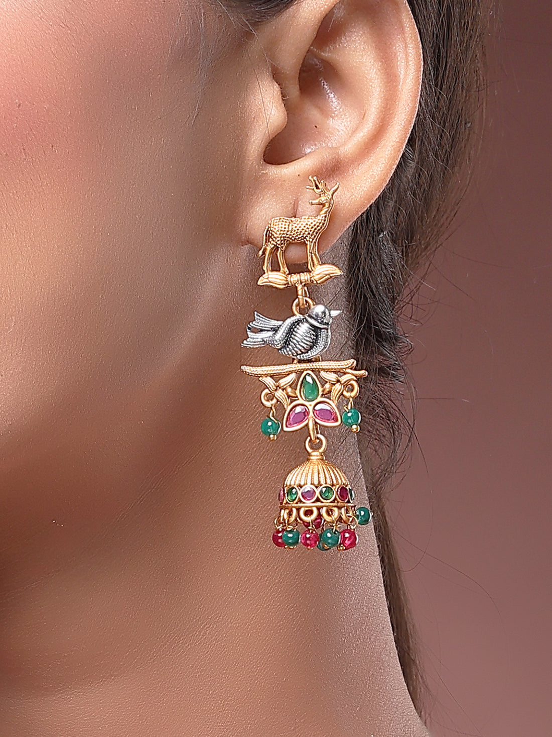 Karatcart Antique Gold Plated Deer Design Tribal Drop Earrings for Women