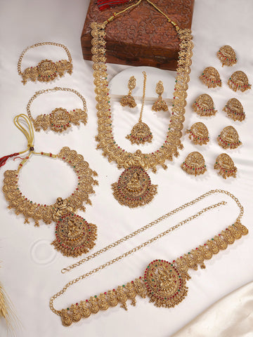 Karatcart Elegant Gold Plated Laxmi Mata Full Bridal Temple Jewellery Set for Women