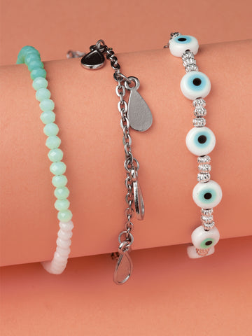 Karatcart Set of 3 Evil Eye and Crystal Bracelets for Women