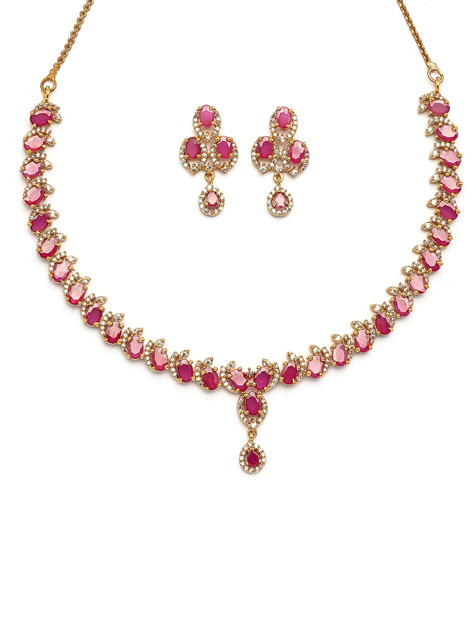 KARATCART Elegant Gold-Plated Red Oval American Diamond Jewellery Set for Women - view 4