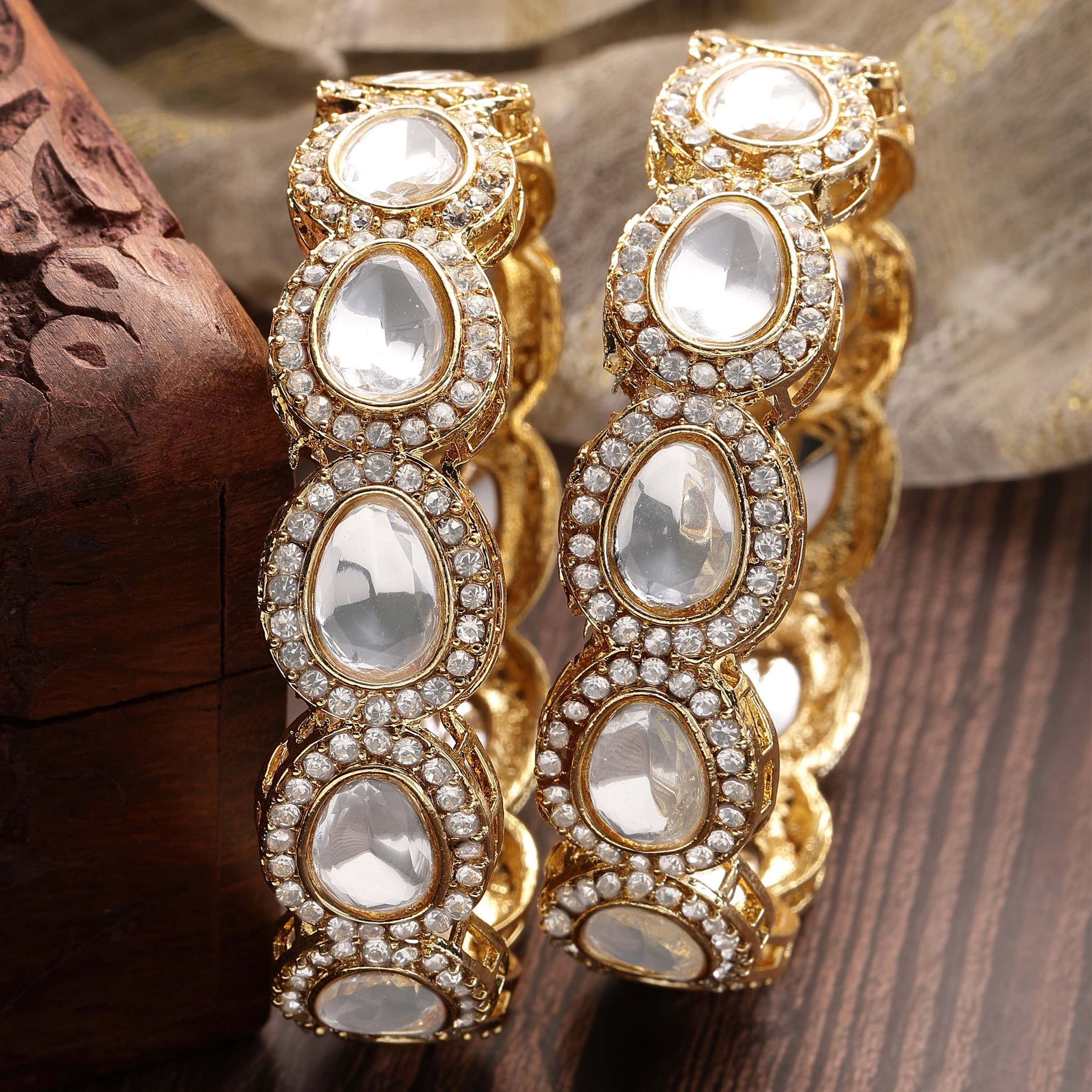 Karatcart Gold Plated Set of 2 American Diamond Studded Bangles for Women