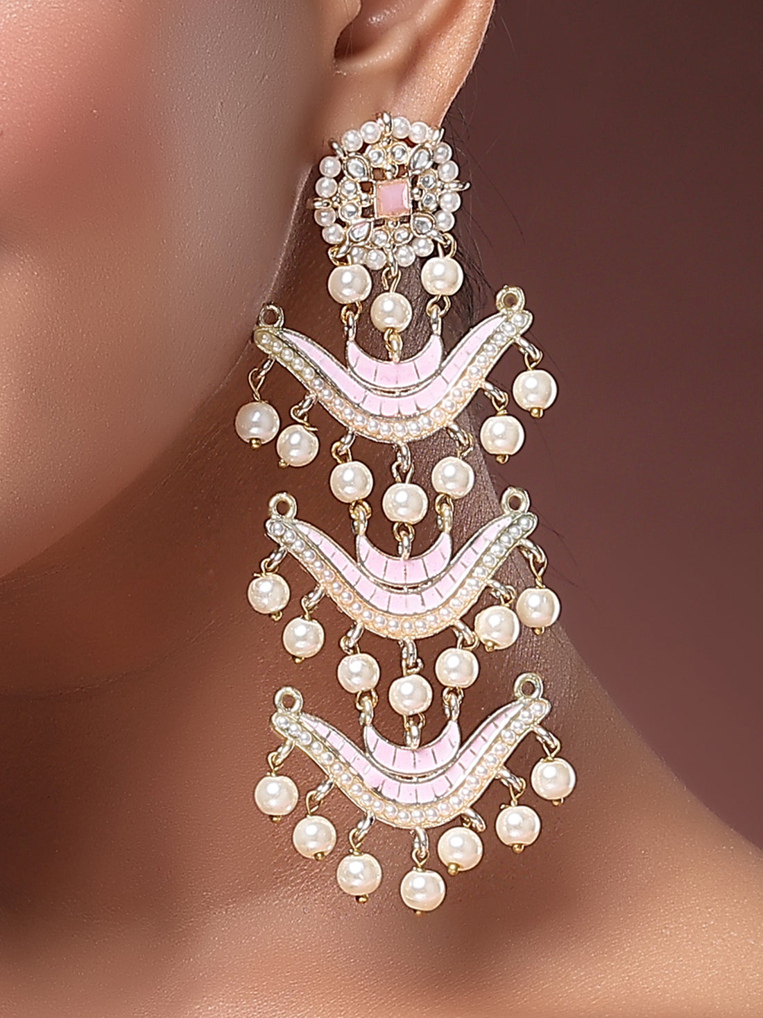 Karatcart Gold Plated Pink Enamel Kundan Dangler Earrings for Women