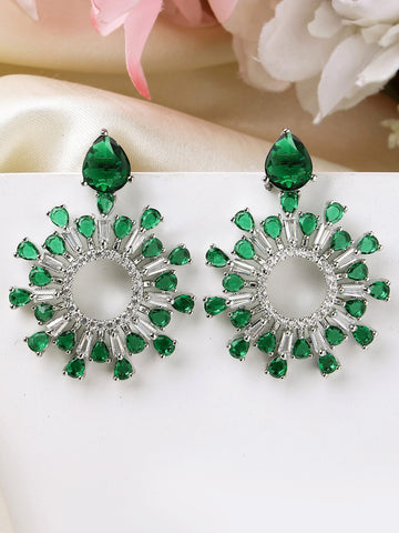 Karatcart Dazzling Green American Diamond Earrings in Silver Finish