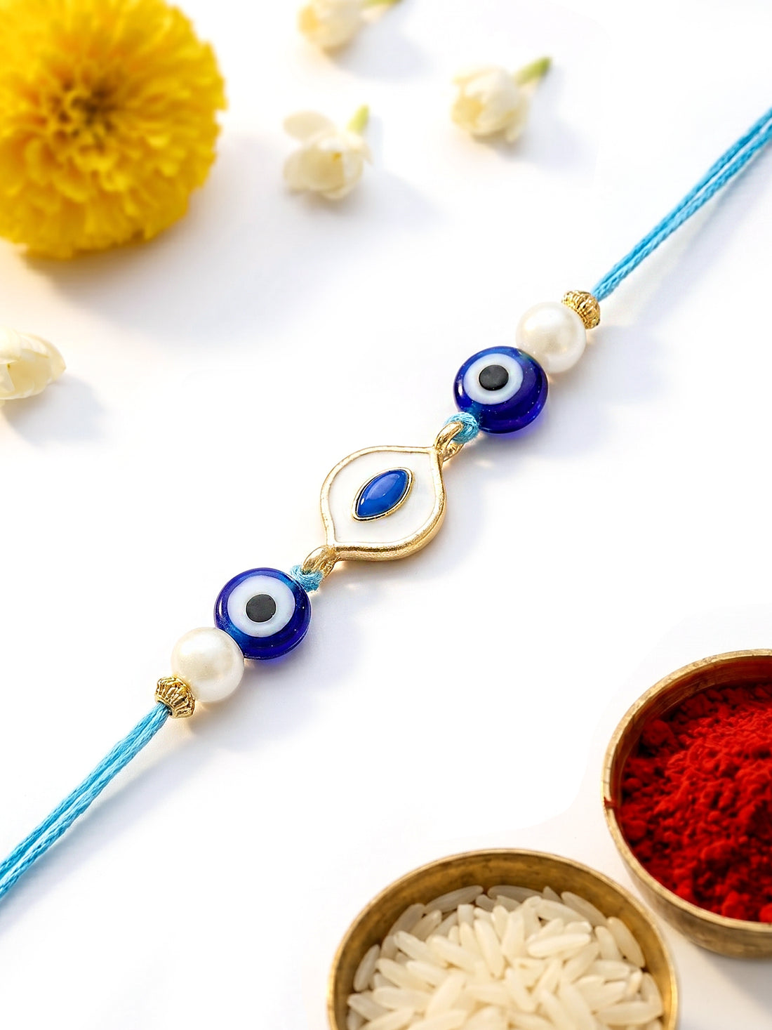 KARATCART Fashionable Meenakari Evil Eye Handmade Kundan Rakhi for Brother with Roli & Chawal
