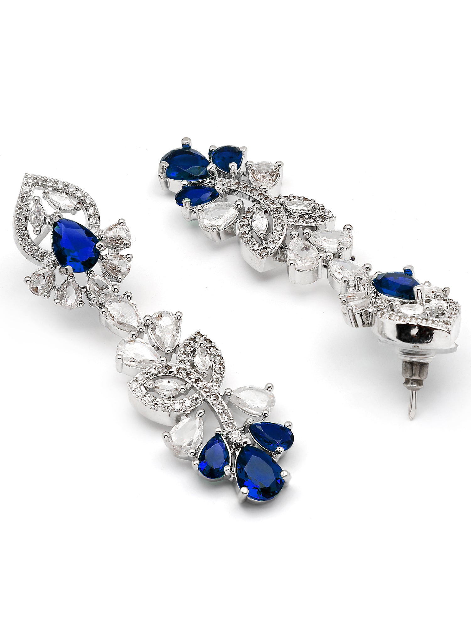 Karatcart Sparkling Blue Floral American Diamond Silver Plated Necklace Set for Women - view 7