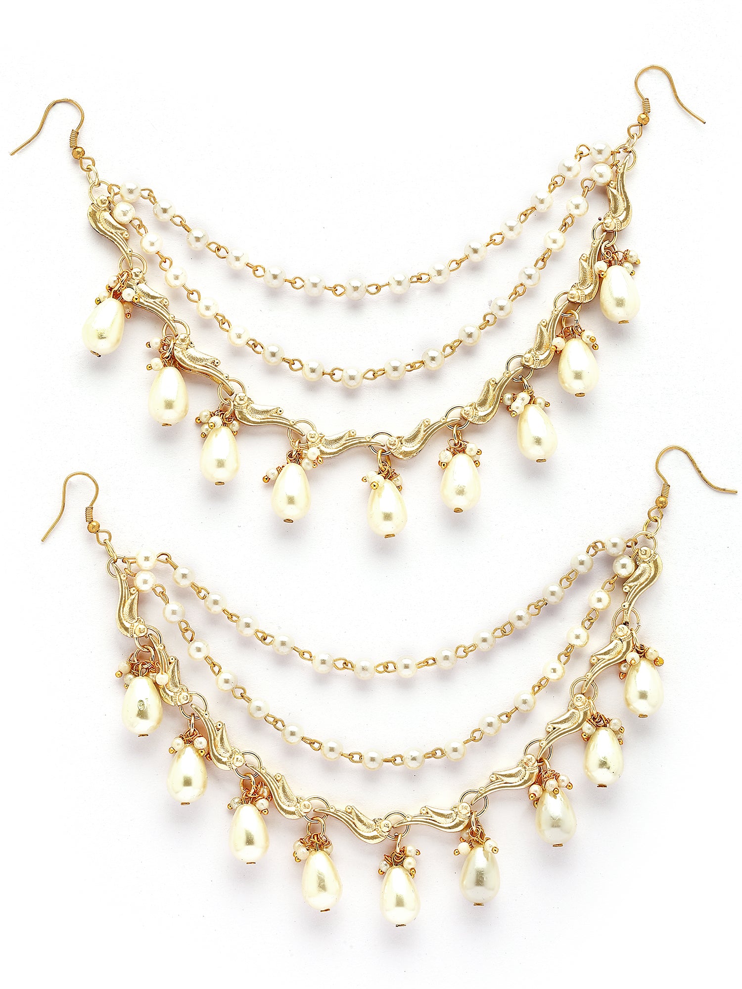 KARATCART Traditional Gold-Plated Peacock Kundan and Pearl Kaanchain Earrings for Women - view 4