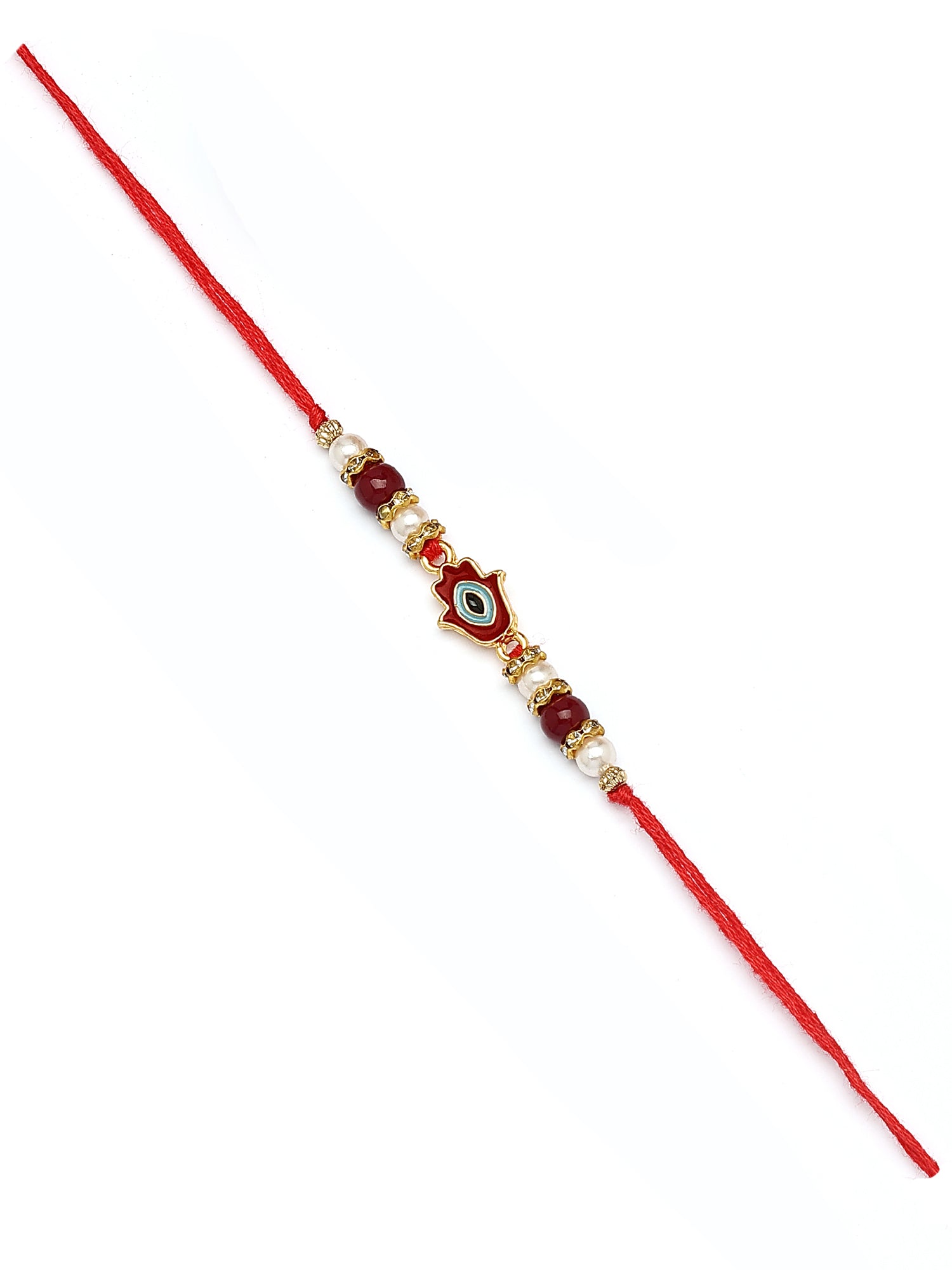 Karatcart Set of 4 Hamsa Hand Evil Eye Design Kundan Rakhi for Brother with Roli & Chawal