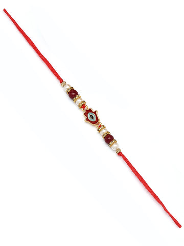 Karatcart Set of 4 Hamsa Hand Evil Eye Design Kundan Rakhi for Brother with Roli & Chawal