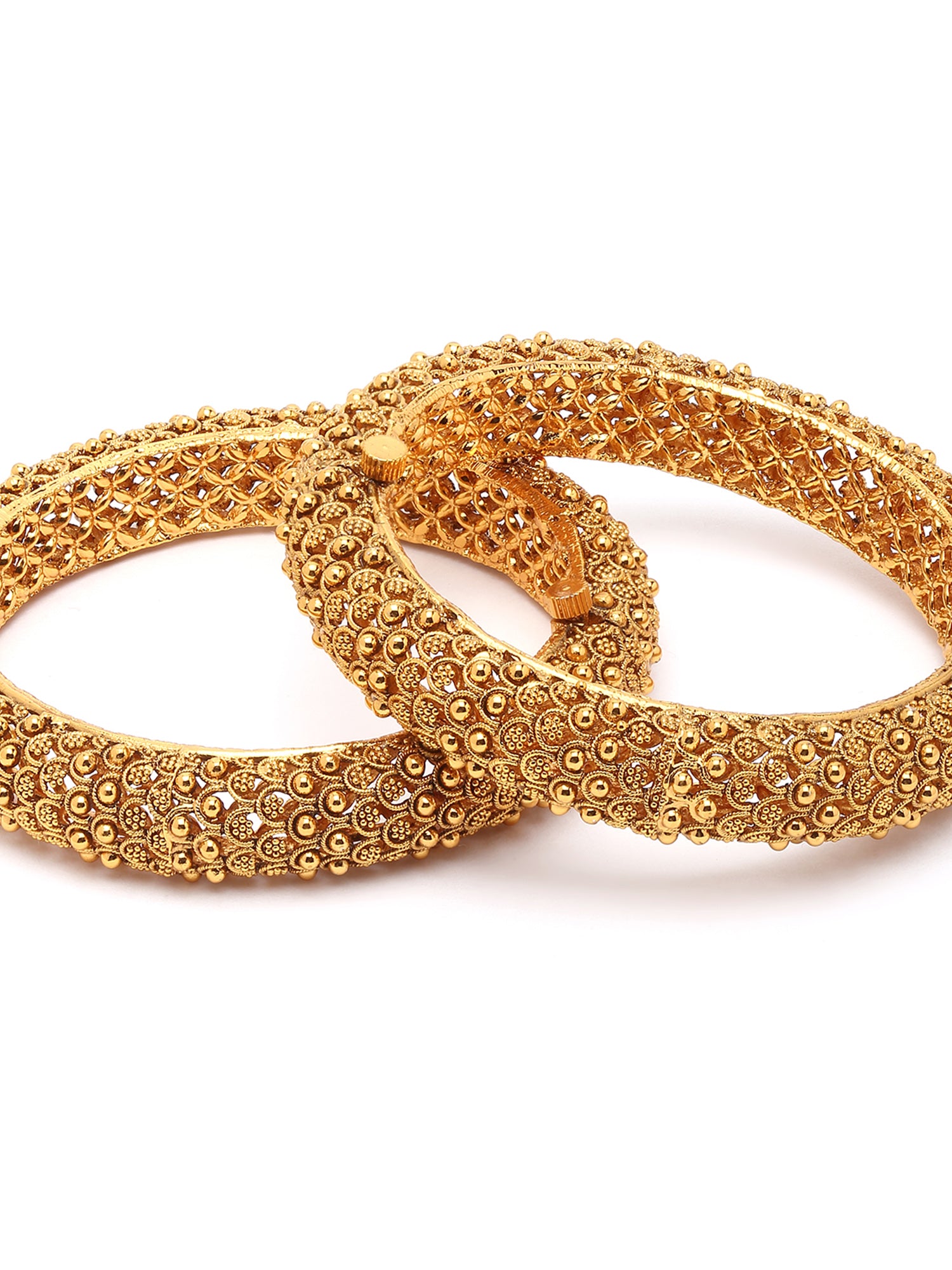 Karatcart Set of 2 Rajwadi Gold Plated Antique Temple Bangles for Women