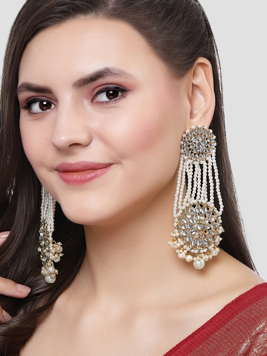 Karatcart Gold Plated Pearl Beaded Kundan Dangler Earrings for Women