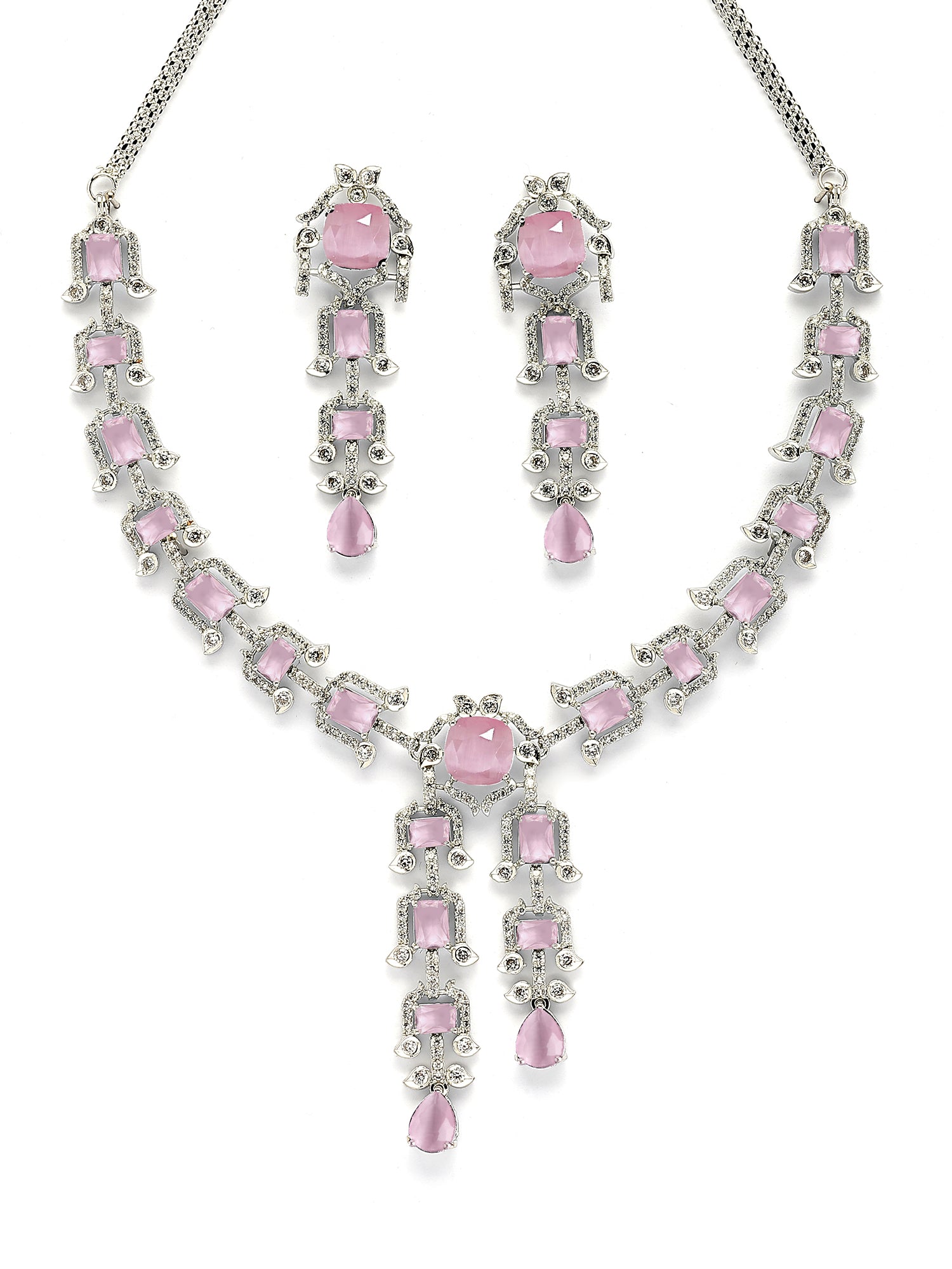 Karatcart Pink Traditional American Diamond Necklace Set for Women - view 4