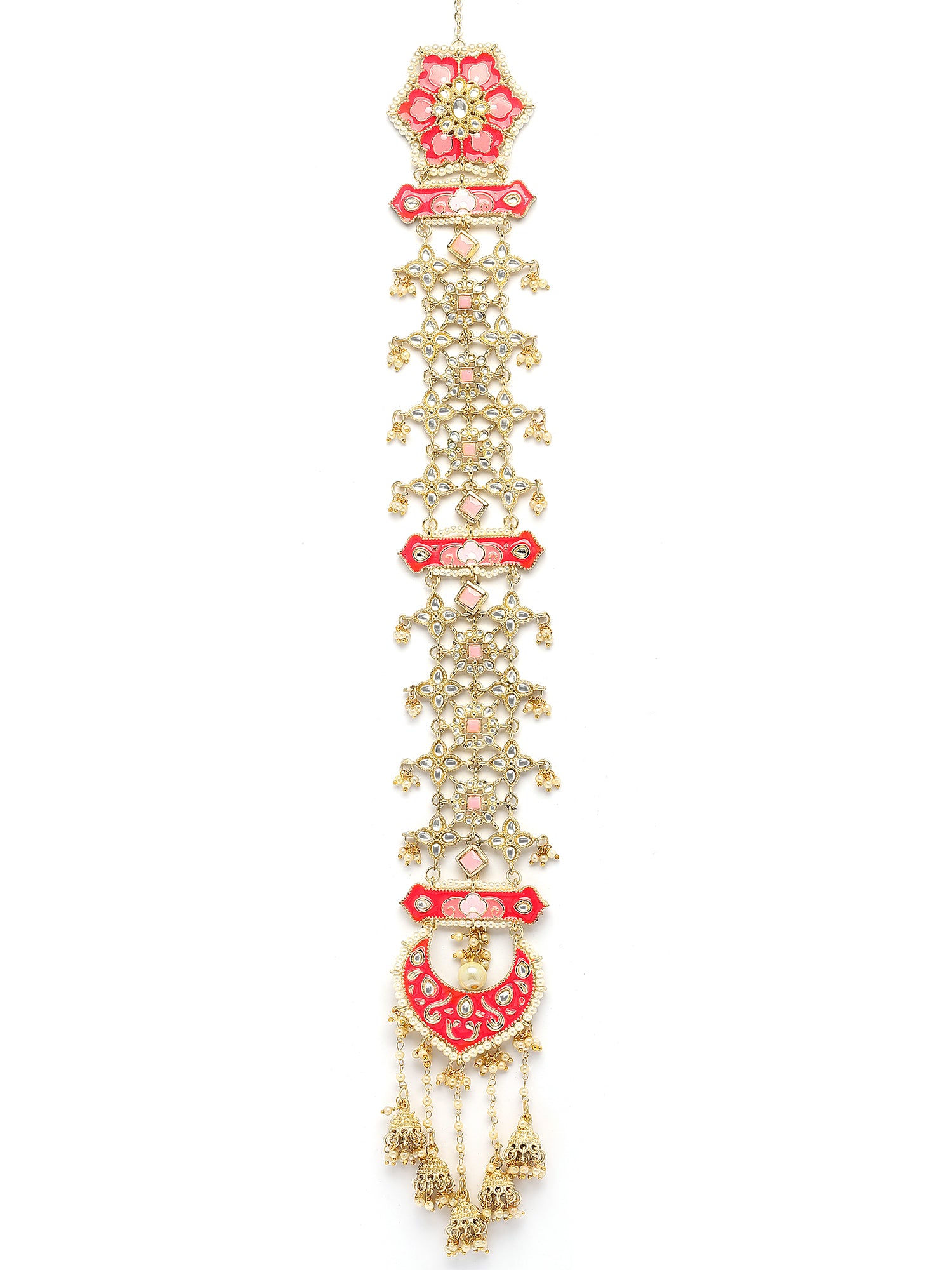 Karatcart Traditional Gold Plated Pink Enamel Kundan Bridal Hair Choti for Women