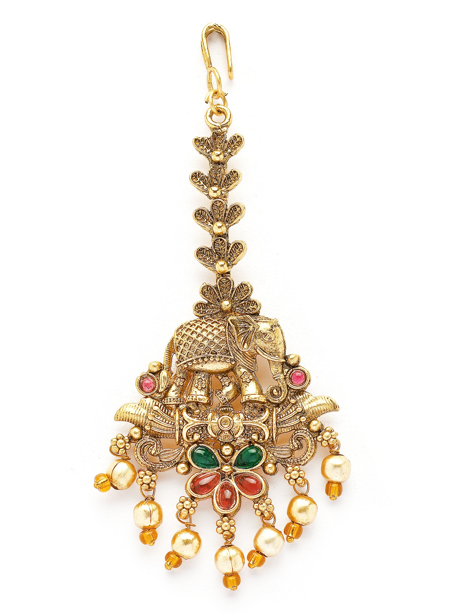 KARATCART Traditional Gold-Plated Elephant-Design Maang-Tikka for Women