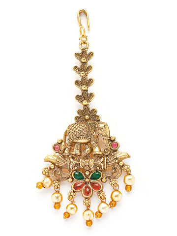 KARATCART Traditional Gold-Plated Elephant-Design Maang-Tikka for Women