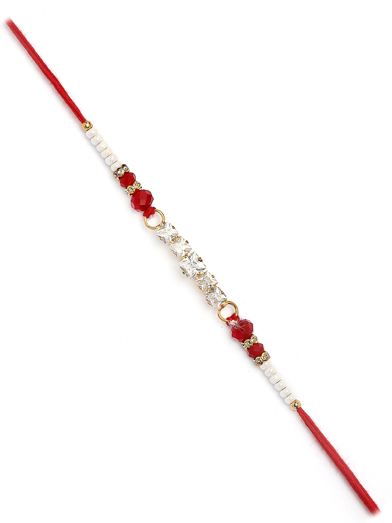 Karatcart Red Crystal and Rhinestones Bhiya Rakhi with Roli & Chawal
