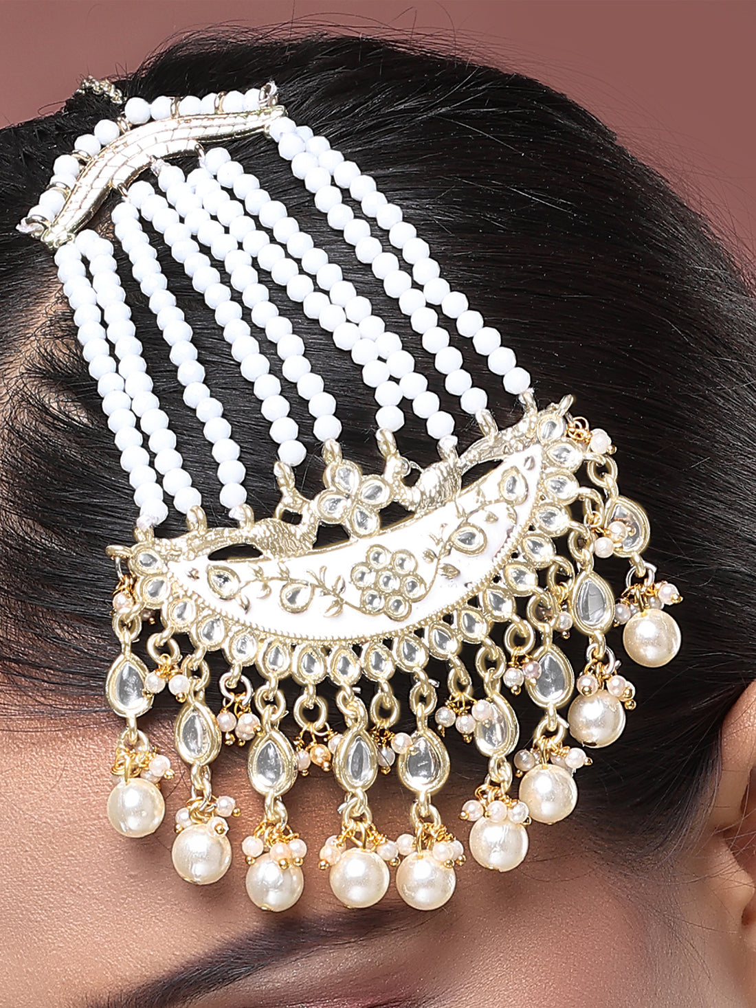 Karatcart Traditional Gold Plated Handcrafted Meenakari Passa with Pearls for Women
