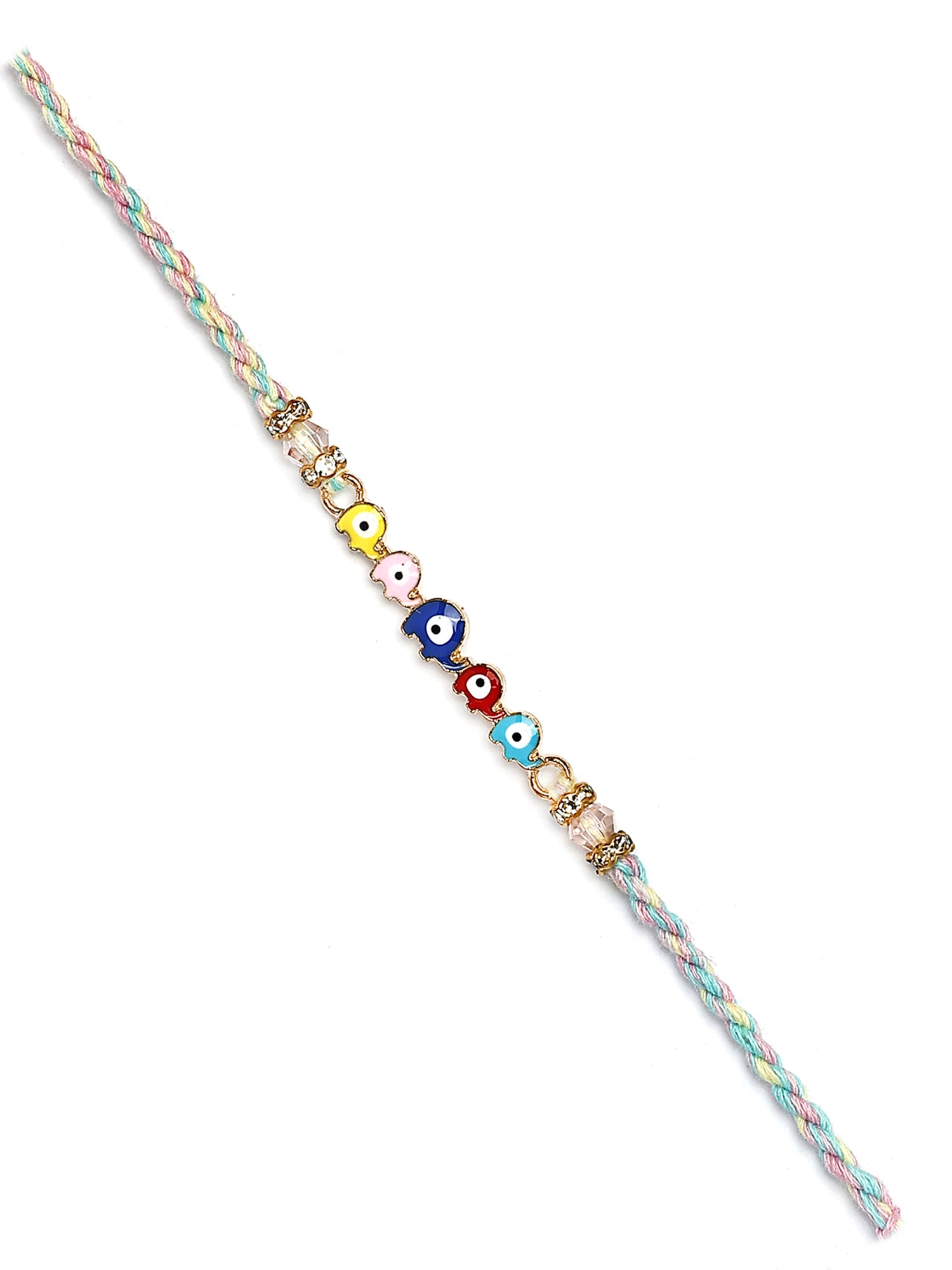 Karatcart Multicolor Evil Eye Elephant Bhiya Rakhi with Roli & Chawal