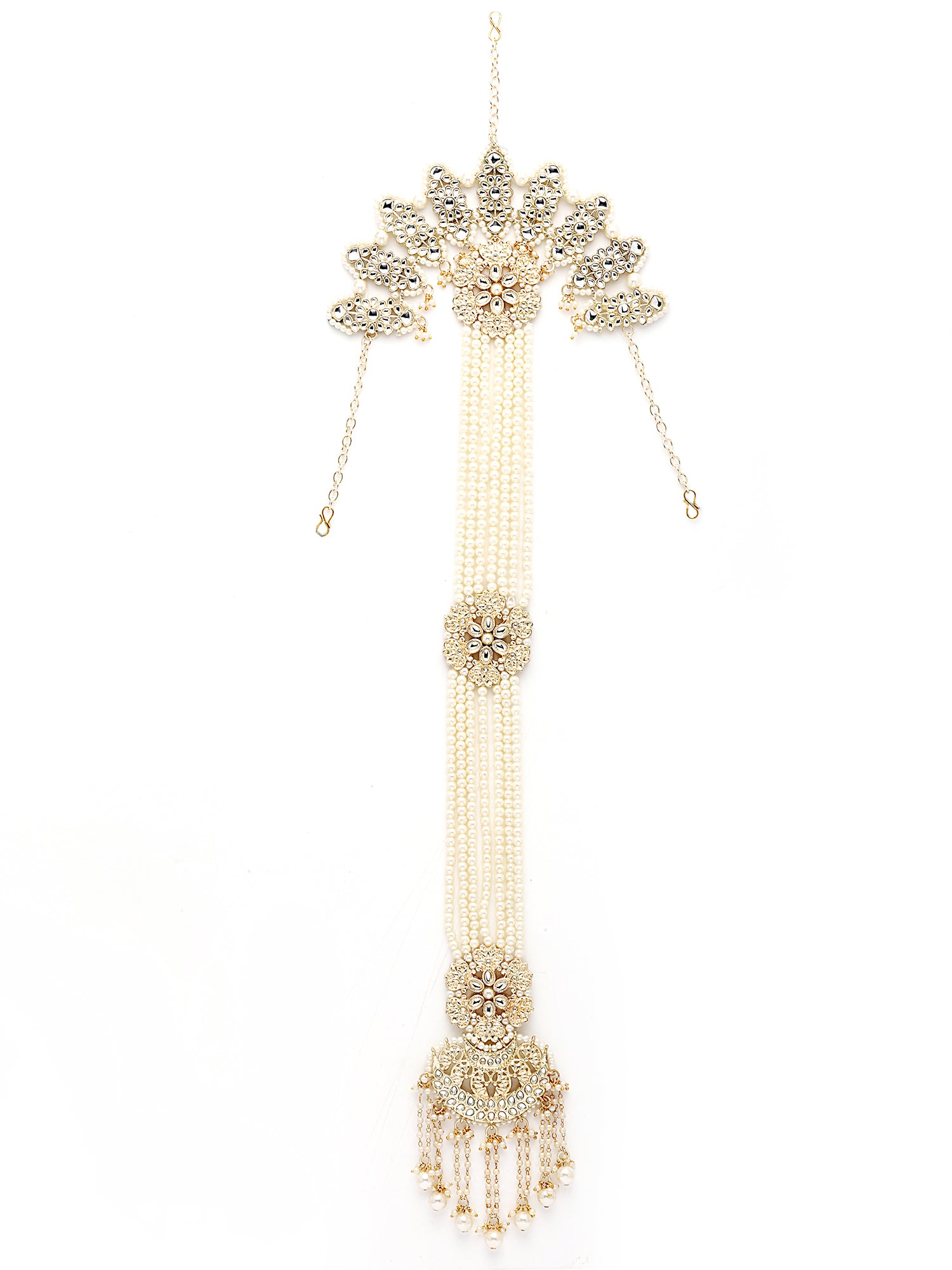Karatcart Gold Plated Ethnic White Pearl and Kundan Juda Styles Hair Choti for Women