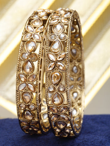 Karatcart Set of 2 Antique Gold Plated Floral Shape Rajwadi Bangles for Women