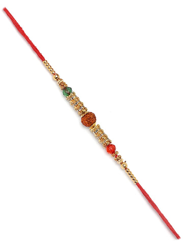 Karatcart Gold Plated Rudraksha Bhiya Rakhi with Roli & Chawal