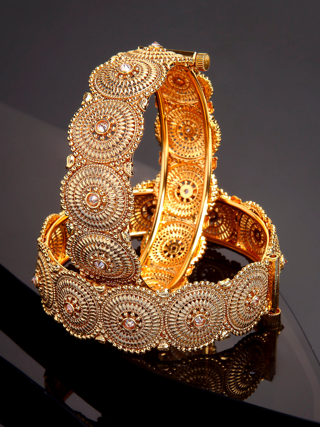 KARATCART Gold Plated Stone Jadau Gold Bangles for Women