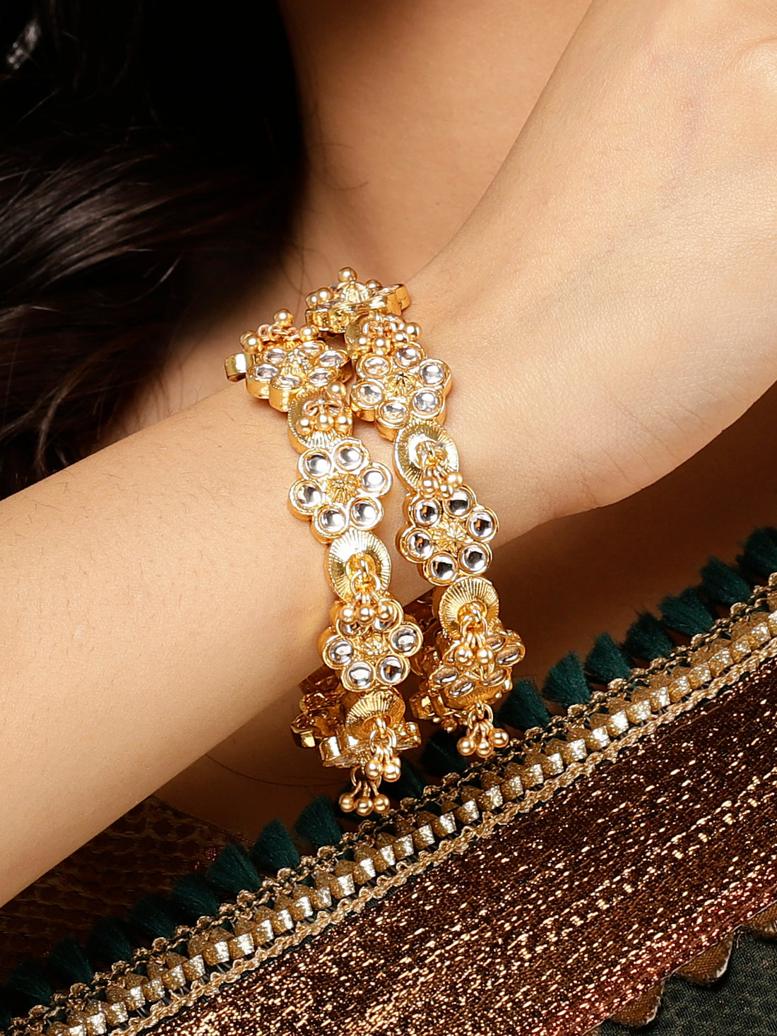 Karatcart Gold Plated Rajwadi Set of 2 Bangles for Women