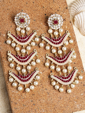 Karatcart Gold Plated Red Enamel Kundan Dangler Earrings for Women