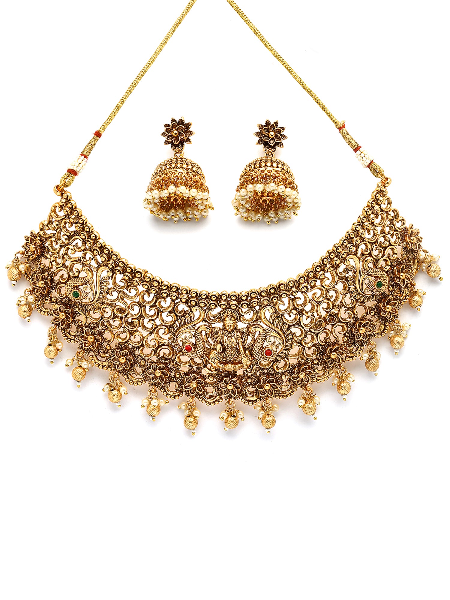 Karatcart Classic Laxmi Mata and Peacock Design Choker Temple Jewellery Set for Women - view 4