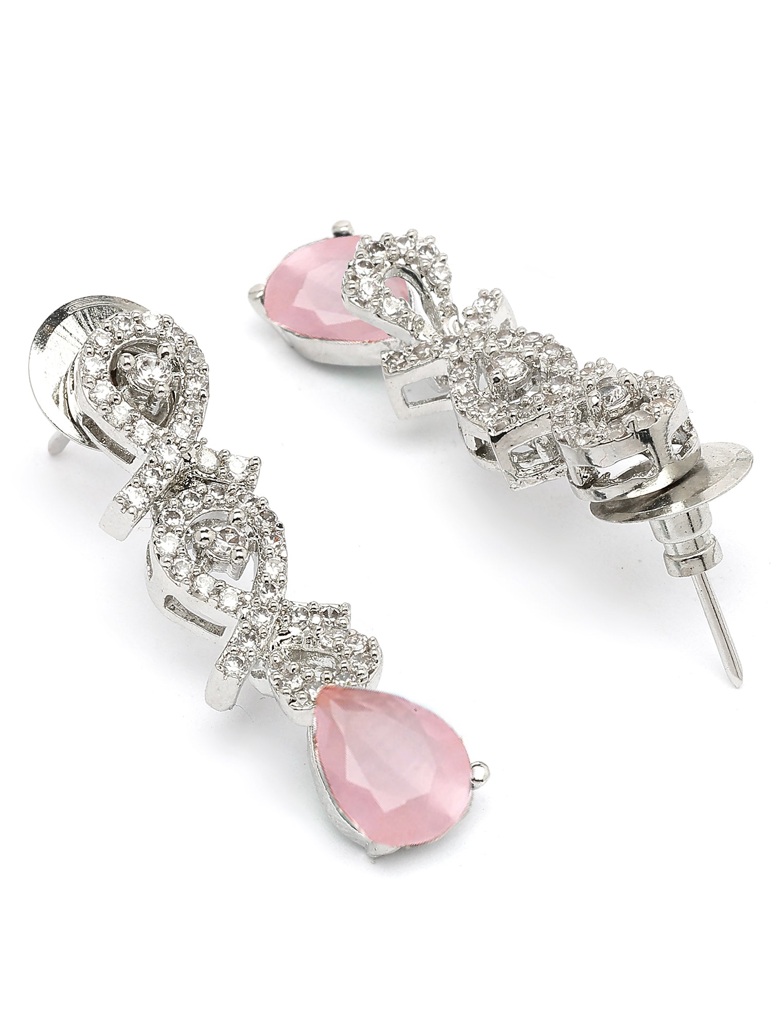 Karatcart Pink Classic American Diamond Necklace Set for Women - view 6