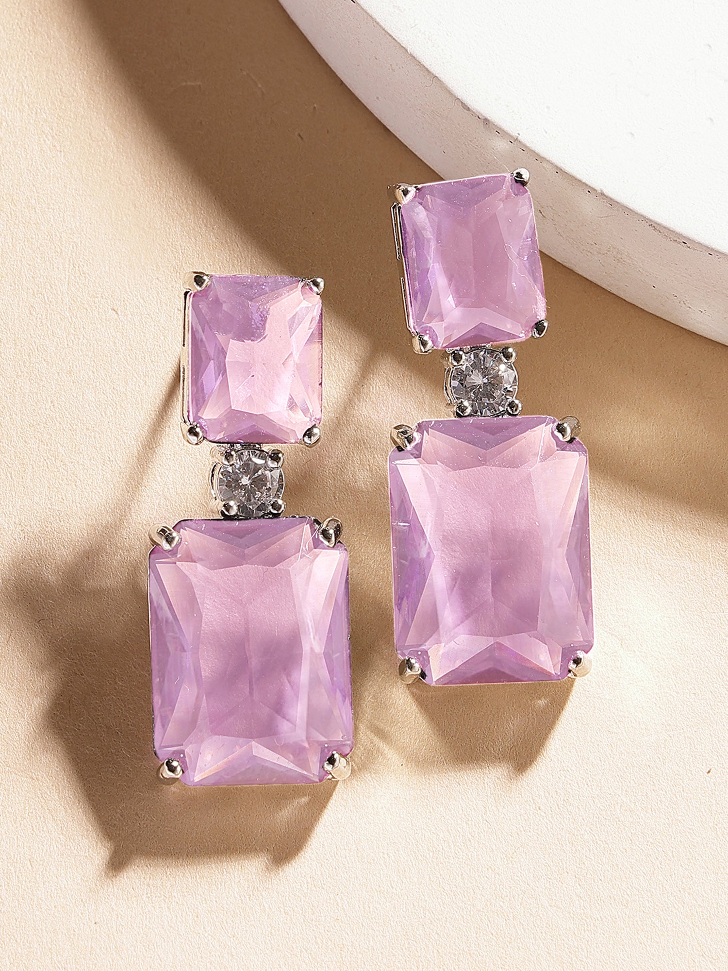 Karatcart Luxurious Pink American Diamond Stone Drop Earrings for Women