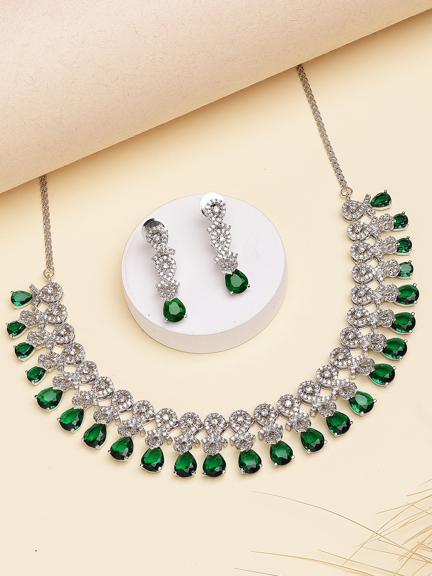 Karatcart Green Classic American Diamond Necklace Set for Women - Image 1