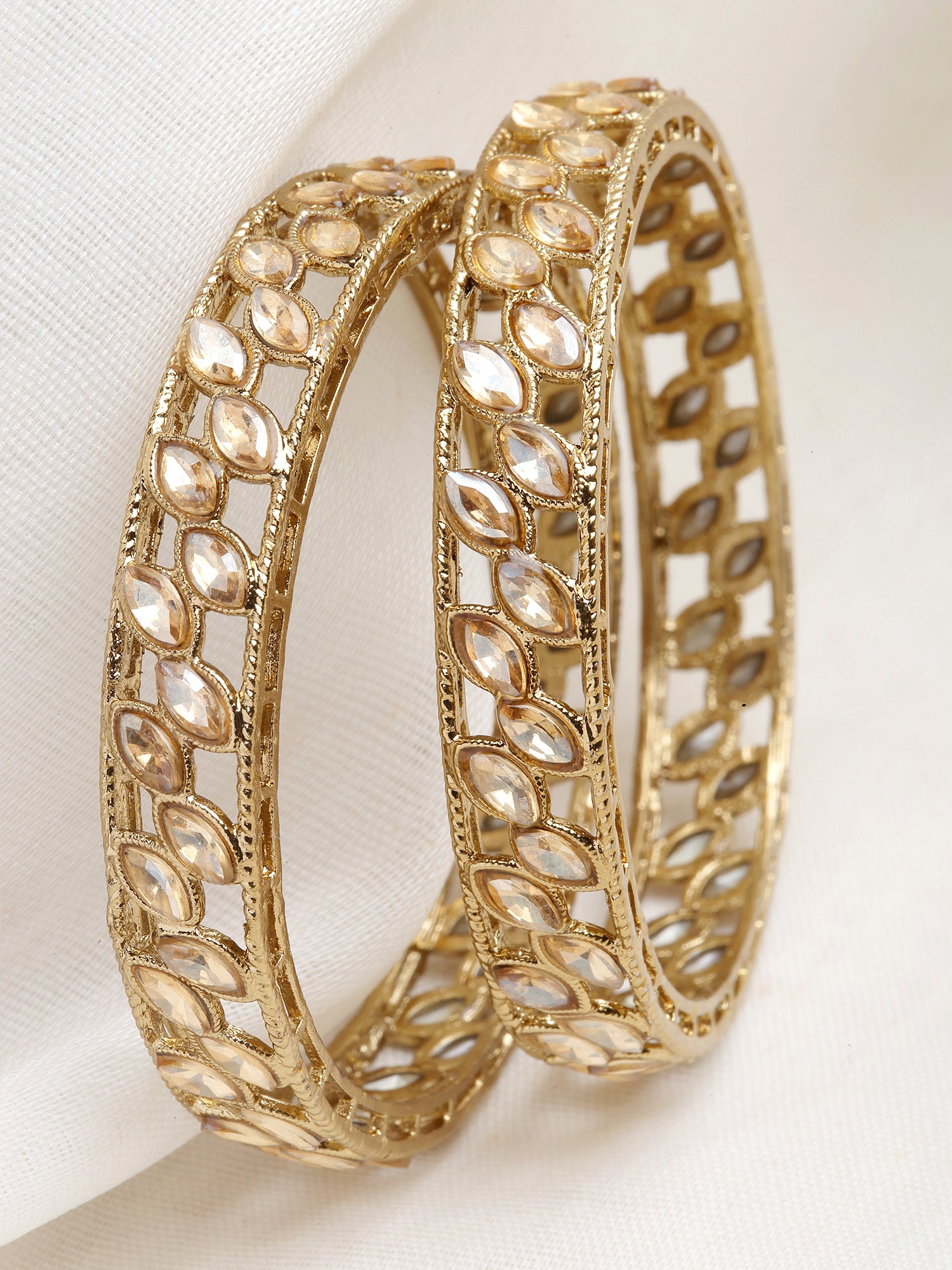Karatcart Set of 2 Kundan Studded Antique Gold Plated Bangles for Women