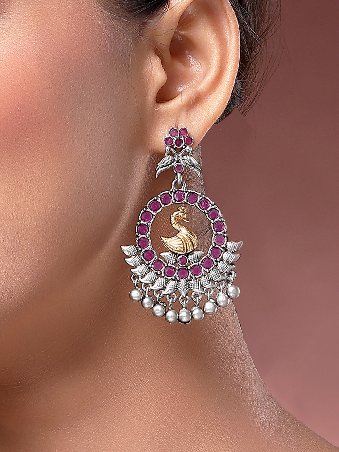 Karatcart Antique Silver Plated Peacock Tribal Drop Earrings for Women