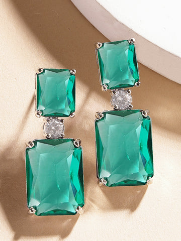 Karatcart Luxurious Teal American Diamond Stone Drop Earrings for Women