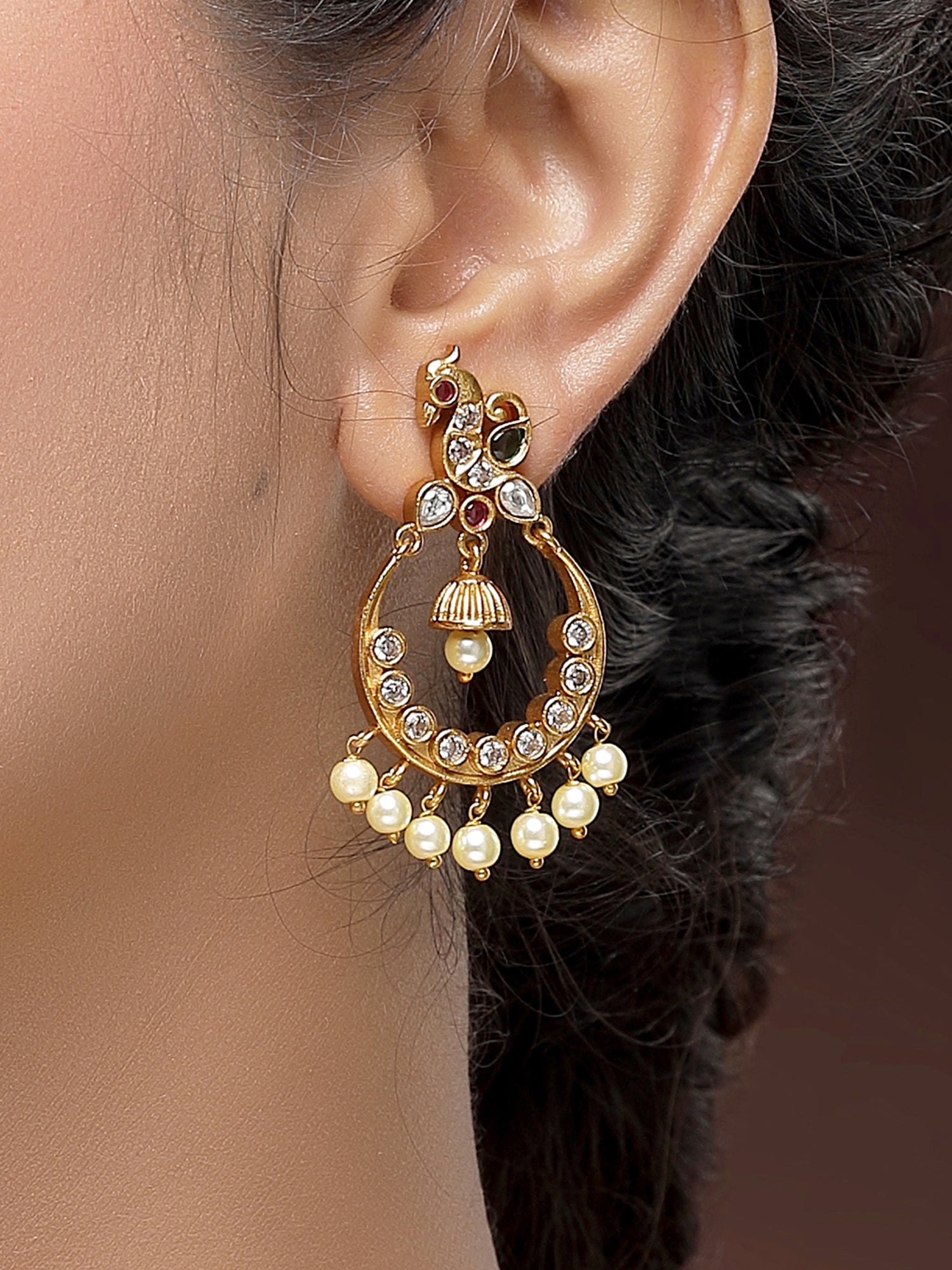 KARATCART Gold Plated Stone Dangler Gold Earrings for Women - view 2