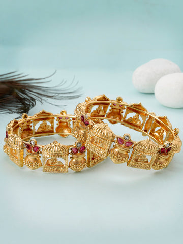 Karatcart Set of 2 Gold Plated Bride Doli and Kalash Design Bangles for Women