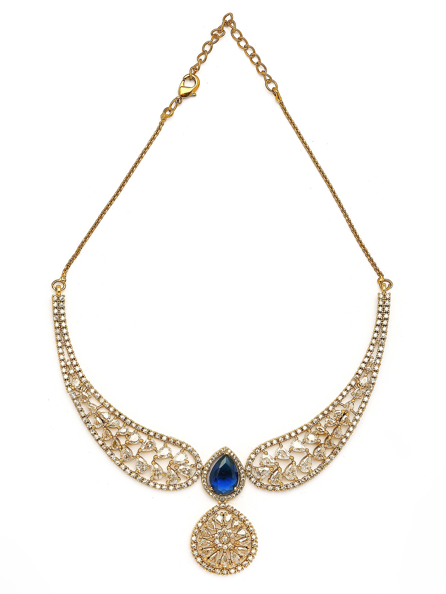 KARATCART Traditional Gold-Plated Blue American Diamond Jewellery Set for Women - view 5