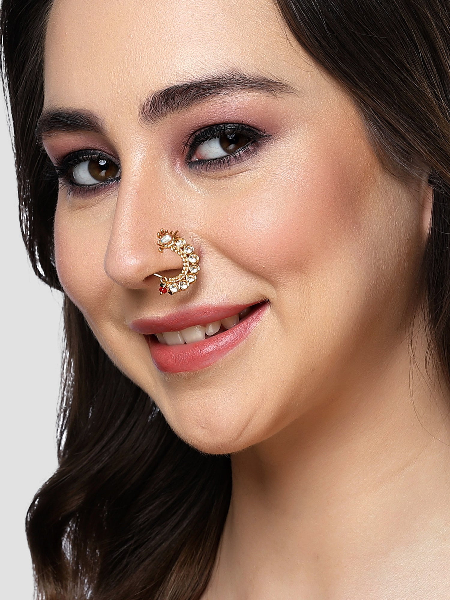 Karatcart Gold Plated White Stone Studded Nose Ring for Women