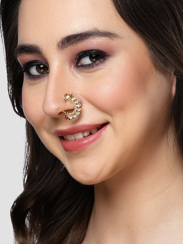 Karatcart Gold Plated White Stone Studded Nose Ring for Women